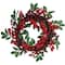 18" Red Berries & Two-Tone Green Leaves Artificial Wreath, Unlit